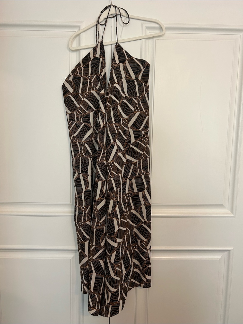 Manuhealii One-Shoulder Geometric Print Maxi Dress - Brown & Cream